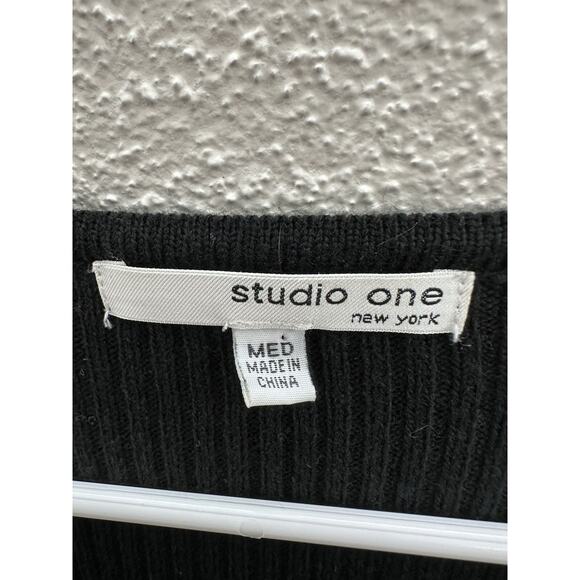 Studio One Womens Dress Size Medium Black Chevron Knit - Picture 4 of 12